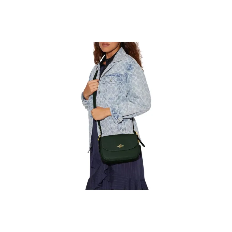 COACH Macie Canvas With Leather Saddle Bag Shoulder Bag Crossbody Bag Medium Size Women's Amazon Green-3