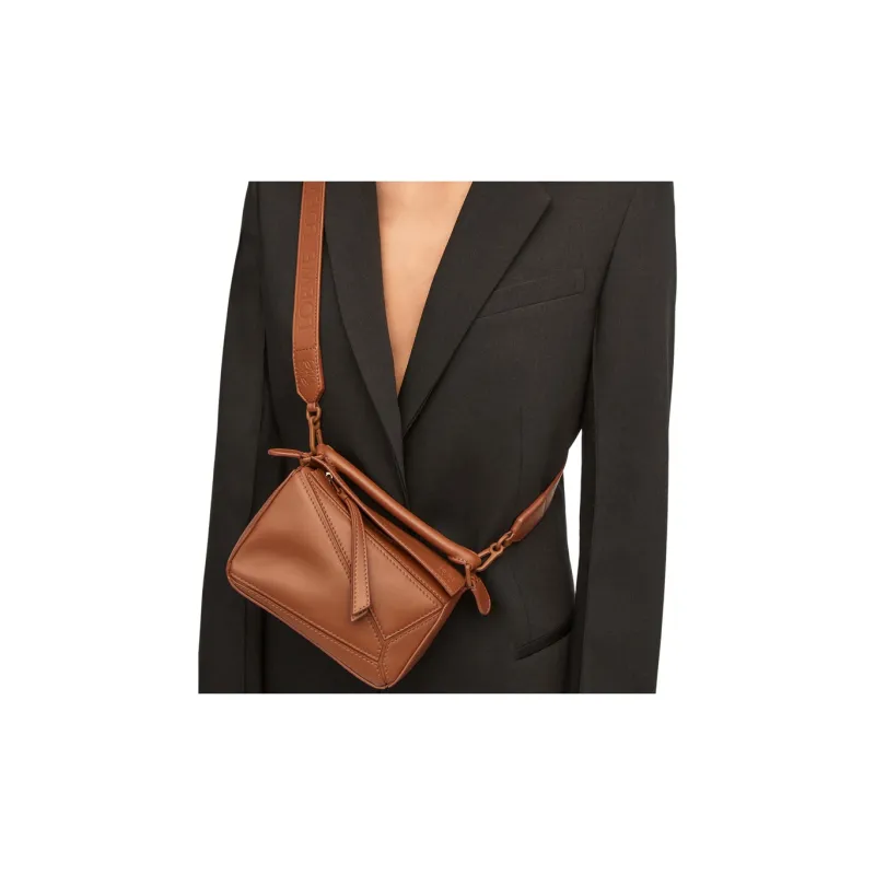 LOEWE Puzzle Satin Calfskin Handbag, Shoulder Bag, Crossbody Bag Mini Women's Brown-6
