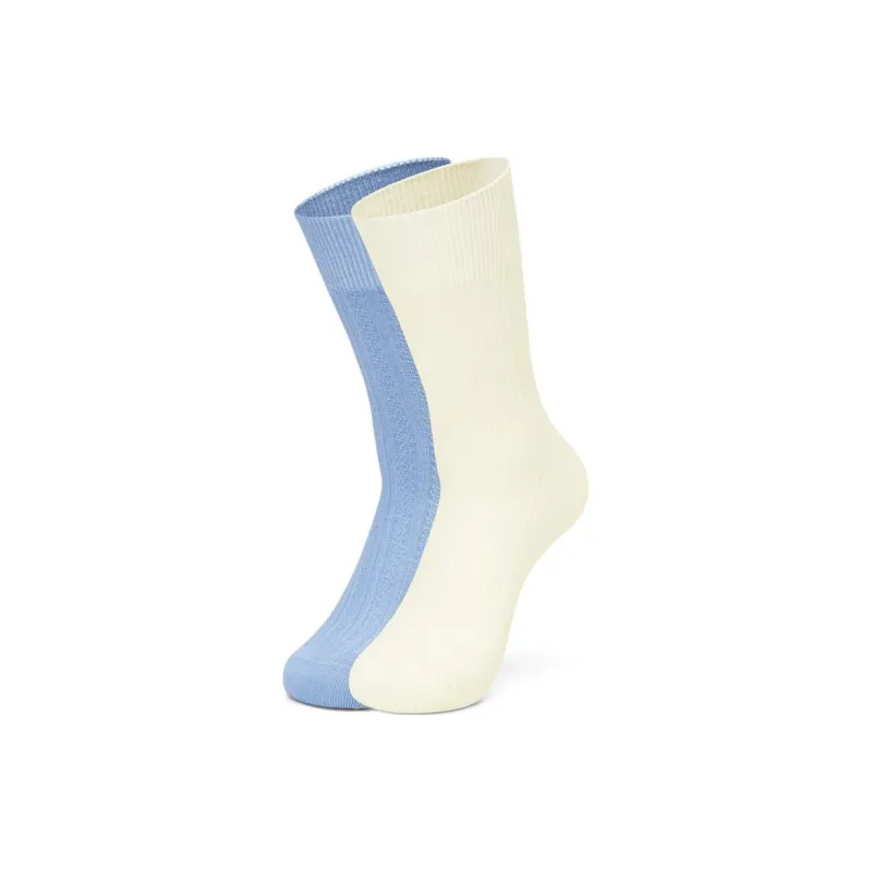 Skechers Yazhuan Series Mid Calf Socks Unisex 2 Pack Carnoli Cream/Resurrection Blue-0