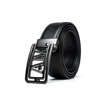 Anthony Miles Zinc Alloy Plate Buckle Honeycomb Top Grain Cow Leather Leather Belts Men's Black 3.5cm