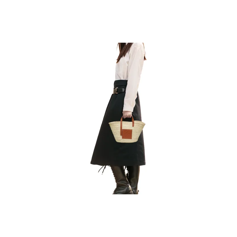 LOEWE Palm Leaf With Cow Leather One Shoulder Handbag Tubas Women's Natural & Tan-5