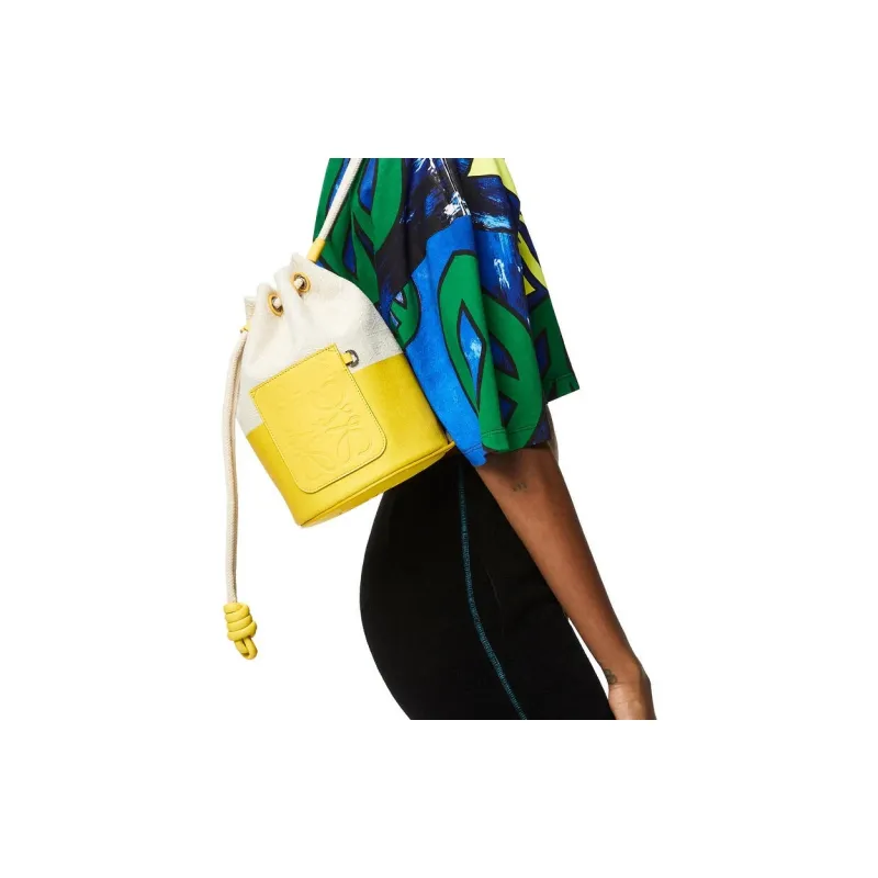 LOEWE Sailor Cow Leather Bucket Bags Shoulder Bags Small Size Women's Lemon-6