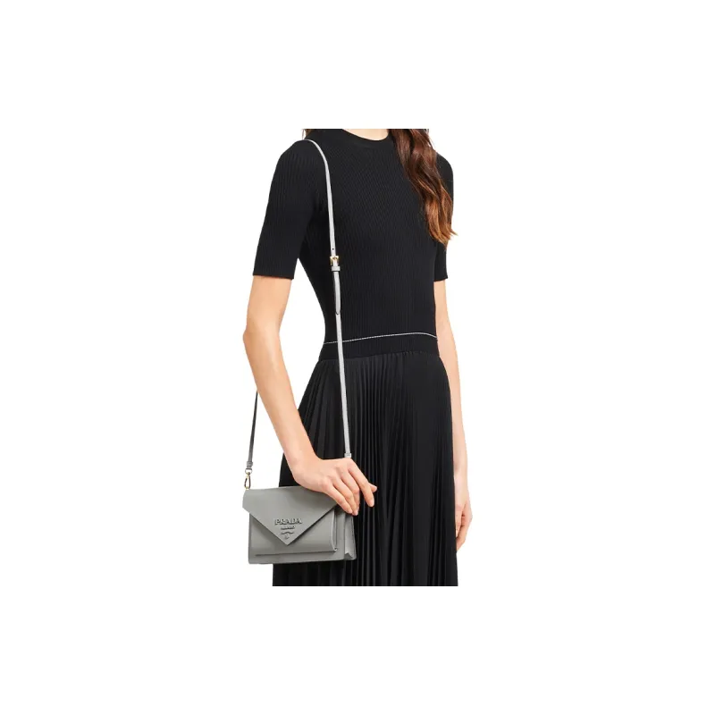 PRADA Saffiano Leather Handbag Women's Gray-3