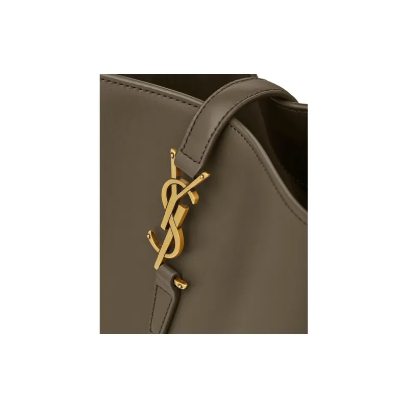 SAINT LAURENT Shiny Leather Bucket Bag, Portable Crossbody Bag, Shoulder Bag Women's Dark Musk-6