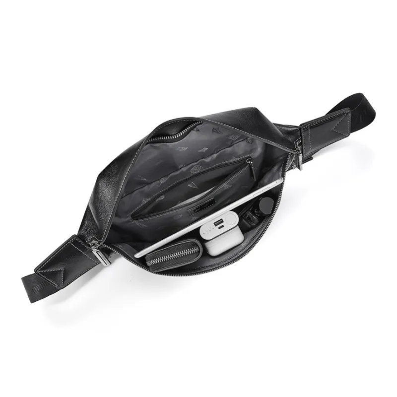 BVP Top Grain Cow Leather Croissant Bag Sling Bag Regular Unisex Black-3