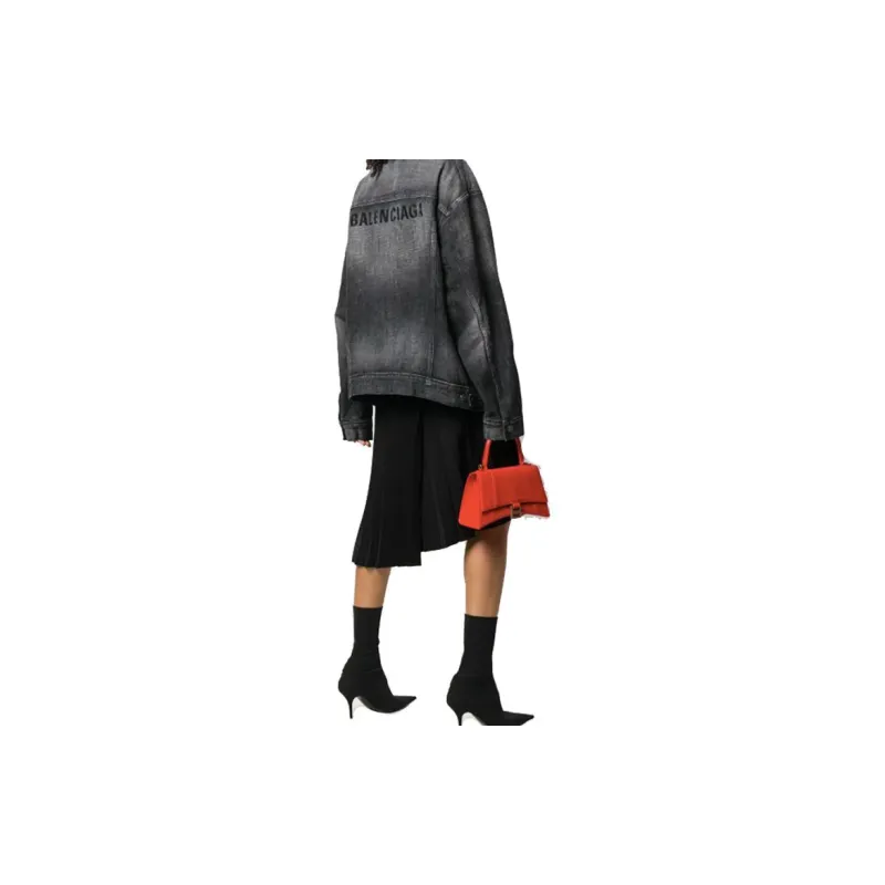 Balenciaga Hourglass Calfskin Handbag Shoulder Bag Women's Red-4