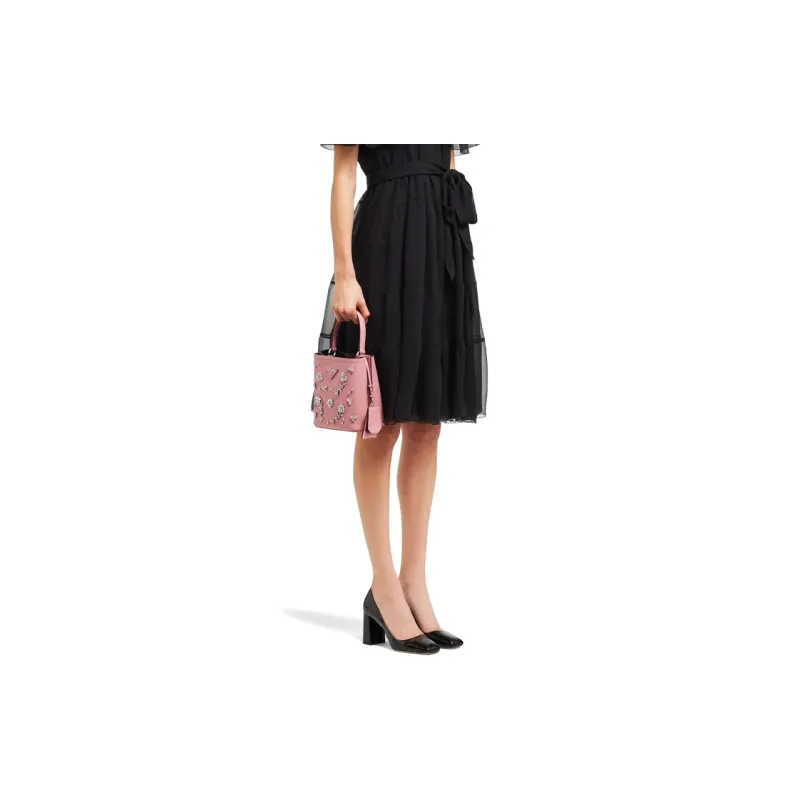 PRADA Panier Leather Handbag Small Size Women's Petal Pink-3
