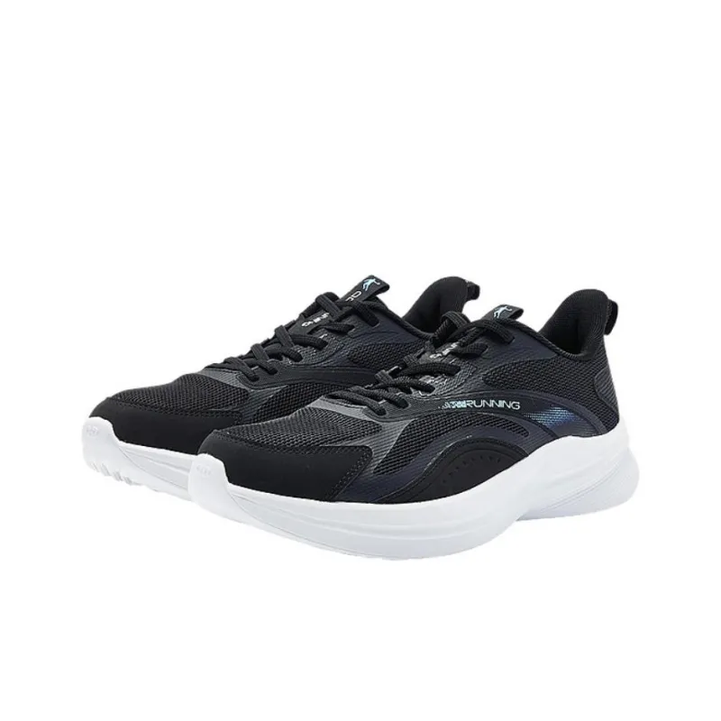 QIAODAN Cushioned Slip Resistant Breathable Lightweight Low Top Running Shoes Men's Black Aurora Green-1