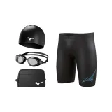 Four-Piece Set[Black Blue Swimming Shorts+Swimming Cap+Swim Goggles+Swim Bag]