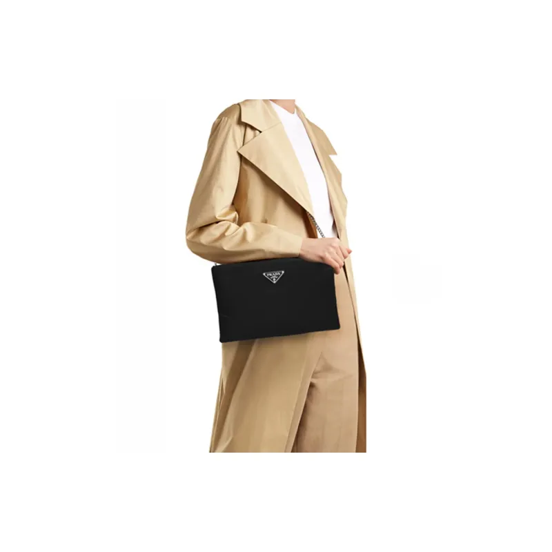 PRADA Nylon Fabric Shoulder Bag Women's Black-4