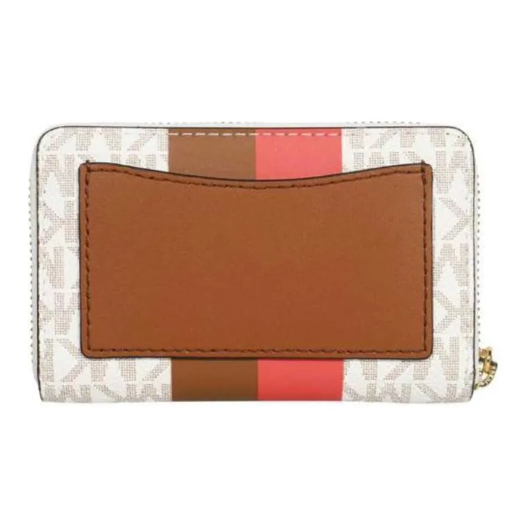MICHAEL KORS PVC Bonded Polyester Bonded Polyurethane Wallet Small Size Women's Walnut Brown & Coral Red & White-1