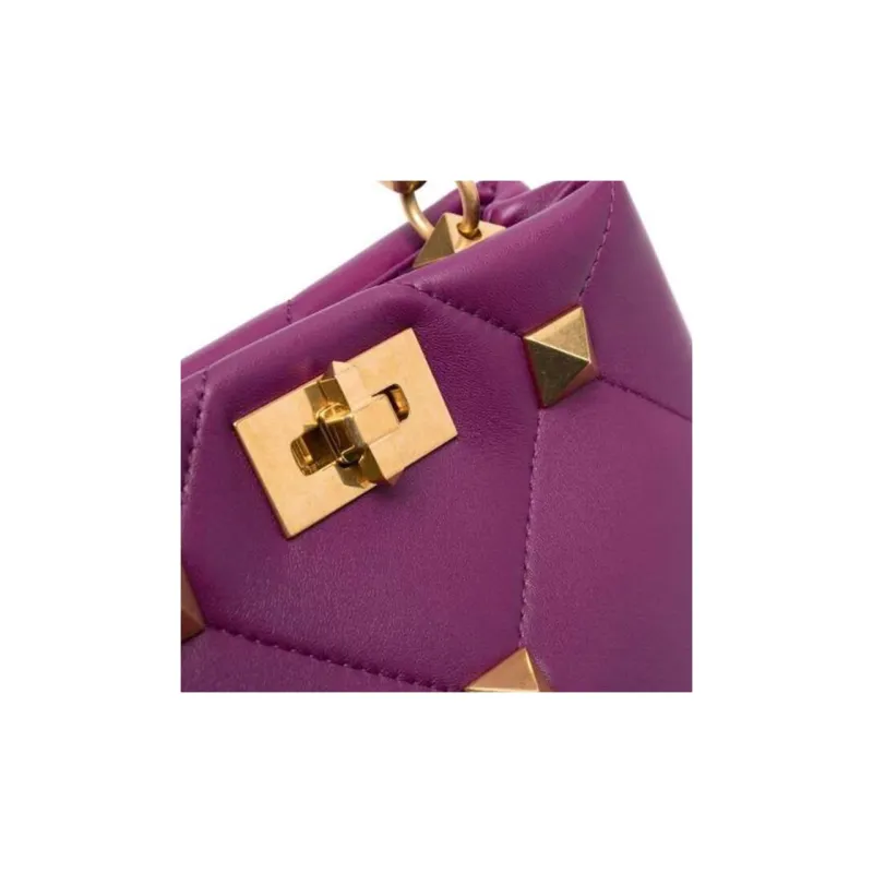 Valentino Roman Stud Lambskin Shoulder Bag Crossbody Bag Handbag Small Size Women's Plum Red-3