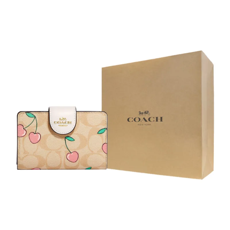 COACH Corner Zip Canvas With Leather Card Holder Wallet Medium Size Women's Khaki-6
