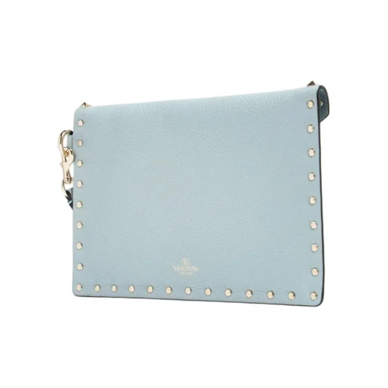 Valentino Rockstud Leather Clutch Women's Light Blue-1
