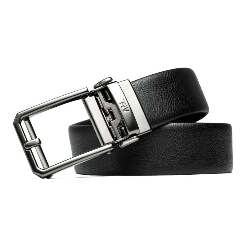 Anthony Miles Automatic Buckle Top Grain Cow Leather Zinc Alloy Leather Belts Men's Black 3.5cm-1