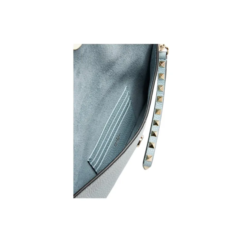 Valentino Rockstud Leather Clutch Women's Light Blue-3
