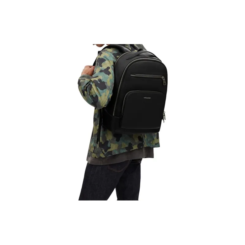 COACH Cow Leather Backpack Tubas Men's Black-3