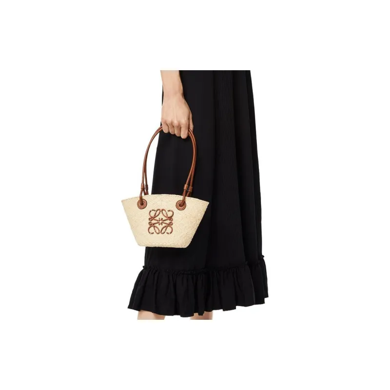 LOEWE Basket Palm Leaf With Cow Leather One Shoulder Handbag Mini Women's Brown-7