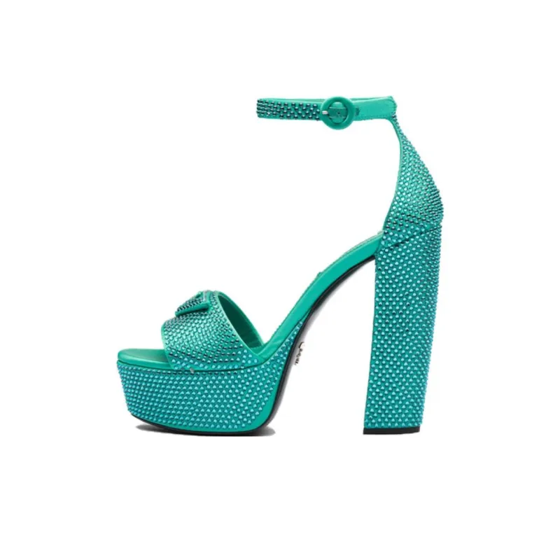 PRADA 135mm Crystal Platform Sandals Absinthe Satin Women's-0