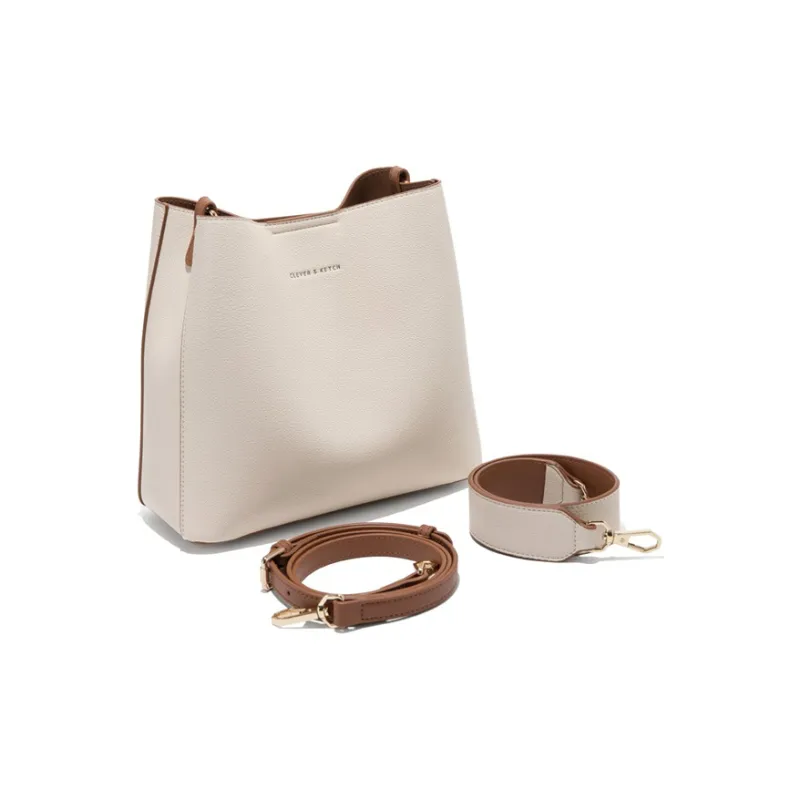CLEVER& KETCH PU Bucket Bag, Handbag, Shoulder Bag Regular Women's Ecru/Black-5