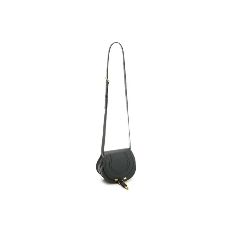 Chloe Marcie Grained Calfskin Saddle Bag Shoulder Bag Crossbody Bag Small Size Women's Black-1