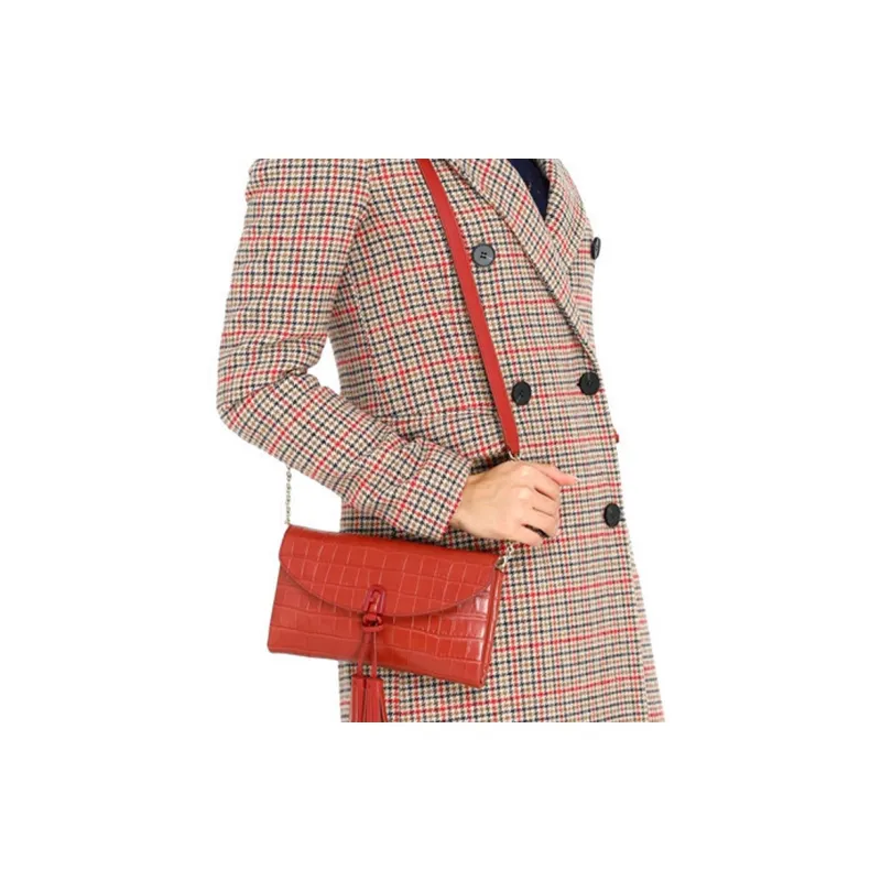 Furla Crocodile Embossed Genuine Leather Shoulder Bag Crossbody Bag Women's Red-3