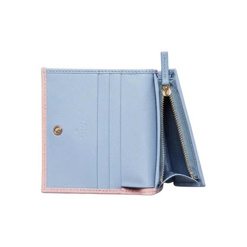 GUCCI GG Marmont Leather Card Holder Women's Light Pink Red & Light Blue-4