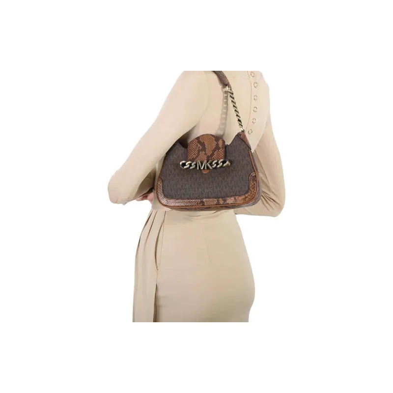 MICHAEL KORS Hally Cow Leather Shoulder Bag Women's Dark Brown & Acorn Brown-3