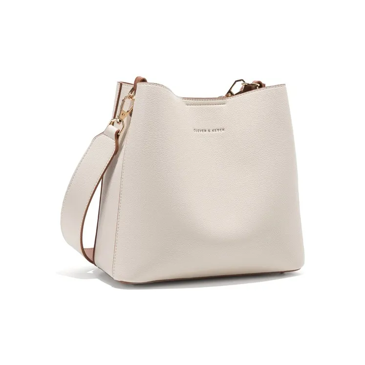 CLEVER& KETCH PU Bucket Bag, Handbag, Shoulder Bag Regular Women's Ecru/Black-3