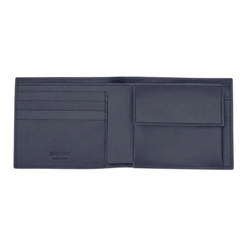 FERRAGAMO Calfskin Wallet Men's Midnight Blue & Black-2