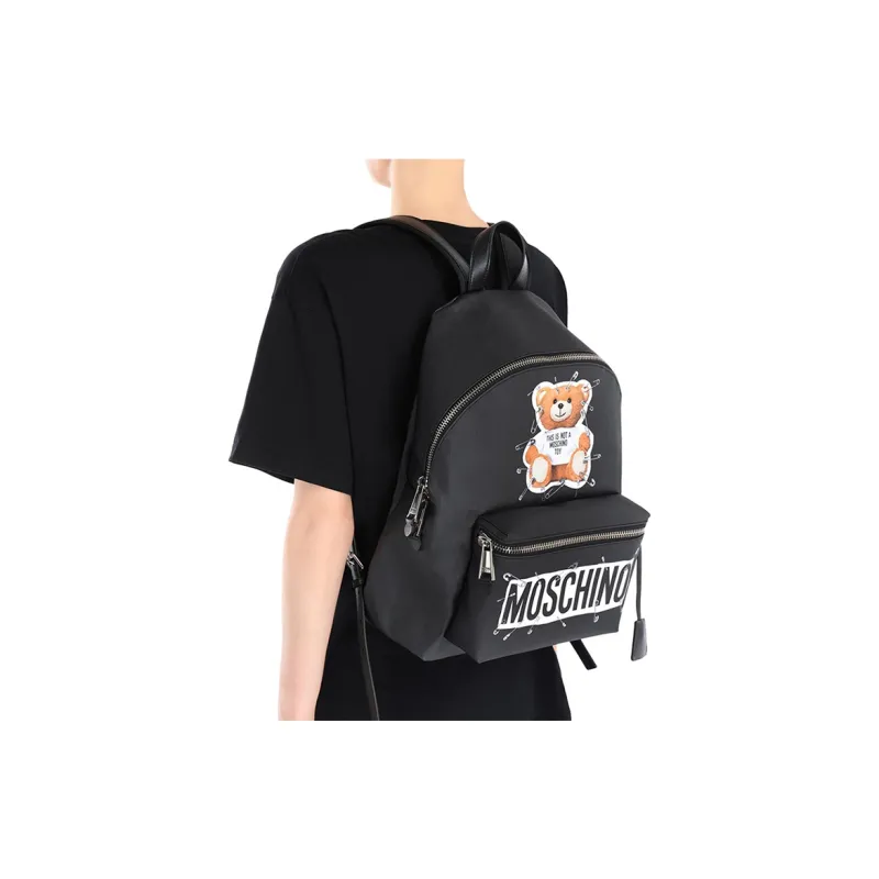 MOSCHINO Nylon Backpack Unisex Black-3