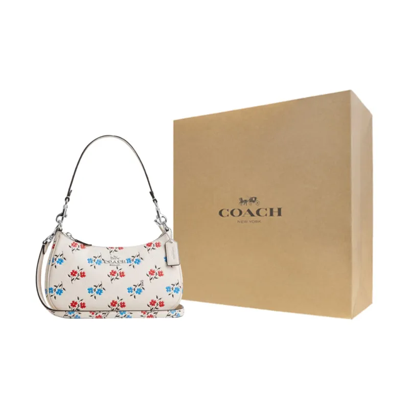 COACH Teri Delicate Pebbled Leather Handbag Shoulder Bag Women's Silver & Chalk Multicolor-6