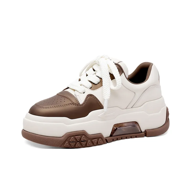 Hoov Slip-Resistant Low-Top Skateboard Shoes Women's Coffee Apricot Color-1