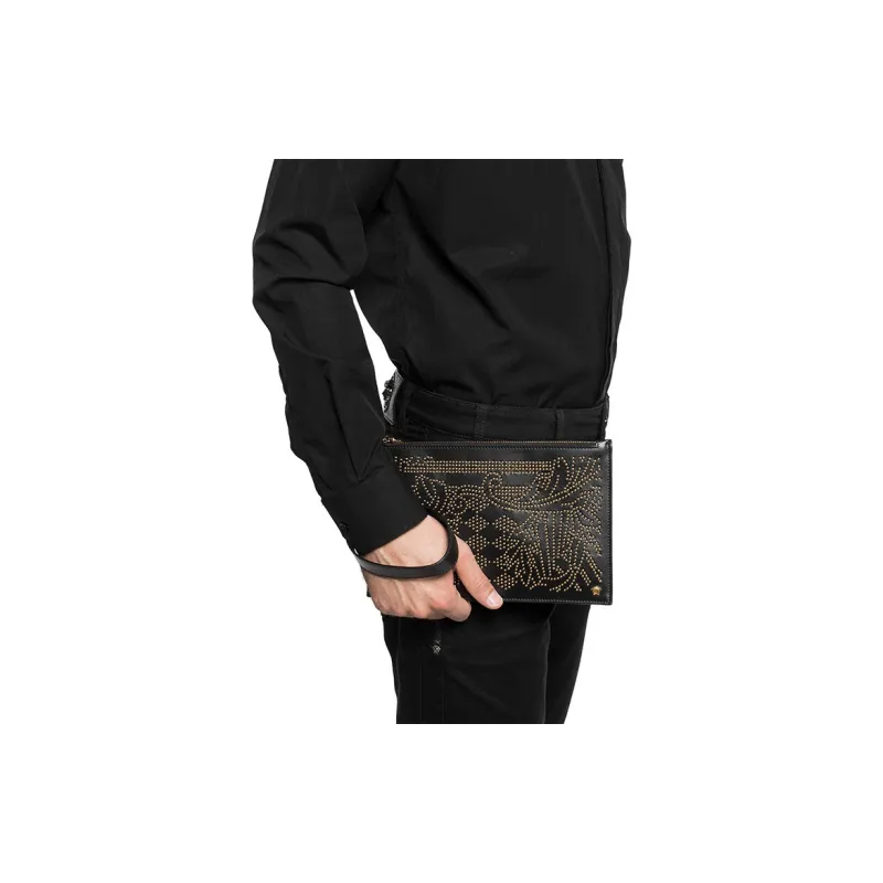 VERSACE Calfskin Clutch Men's Black-5