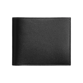 HERMES Citizen Twill Evergrain Calfskin Card Holder Men's Black & Beige