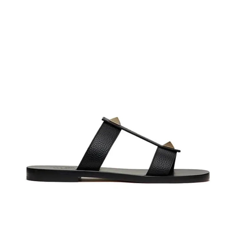 Valentino Roman Stud Slide Slippers Men's Black-1