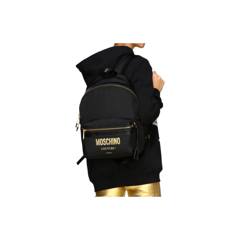 MOSCHINO Leather Backpack Unisex Black-3