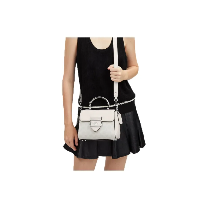 COACH Morgan Canvas With Leather Shoulder Bag Crossbody Bag Handbags Small Size Women's Ivory Grey/Glacier White-3