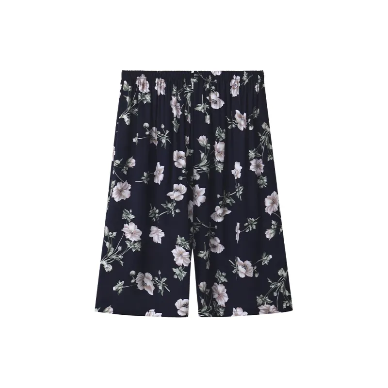 MADALLO Pajama Pants Women's Navy Blue Gardenia Flower-0