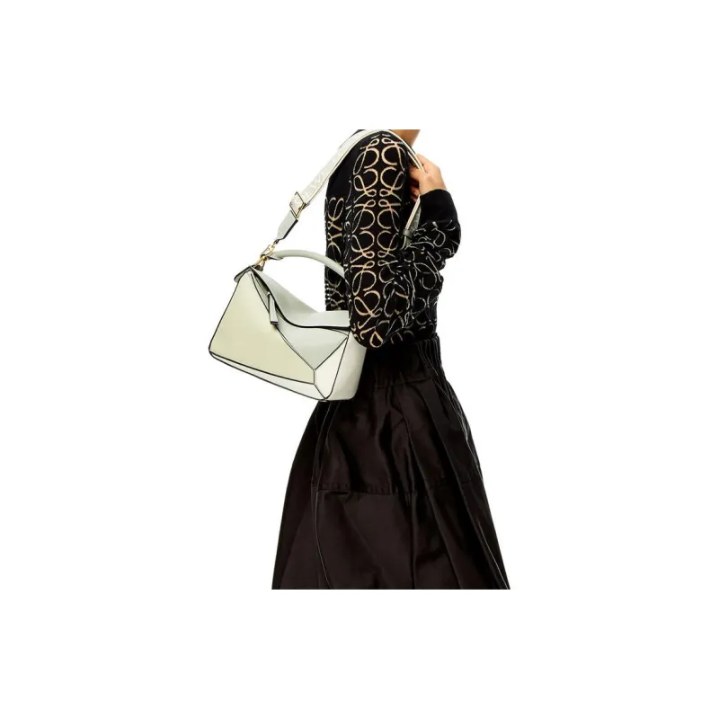 LOEWE Puzzle Bag In Classic Calfskin Small Ash Grey/Marble Green-5