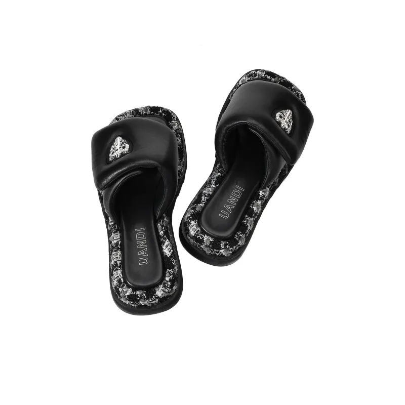 UanDi Slip Resistant Abrasion Resistant Slide Slippers Women's Black-3