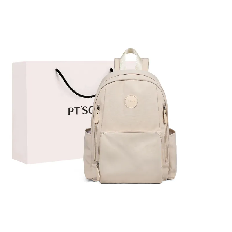 PT'SON Fabric Backpacks Large Size Unisex Ecru/Purple/Green-0