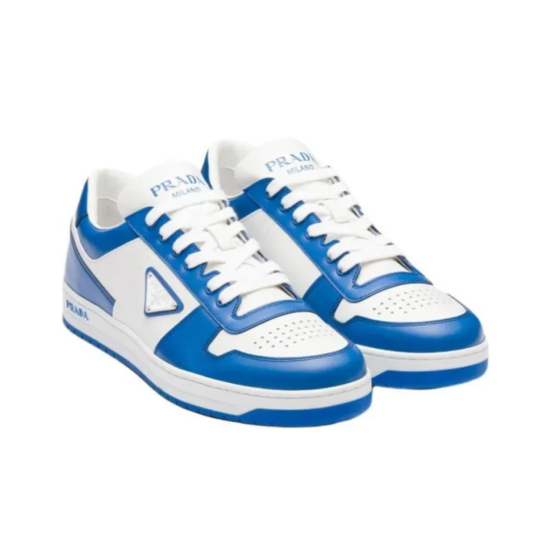 PRADA Downtown Low Top Sneakers Leather White Cobalt Blue-2