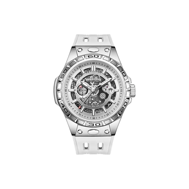 HANBORO Future Mecha Collection Mechanical Movement Silicone Strap Watch Men's Watches Black Dial-5