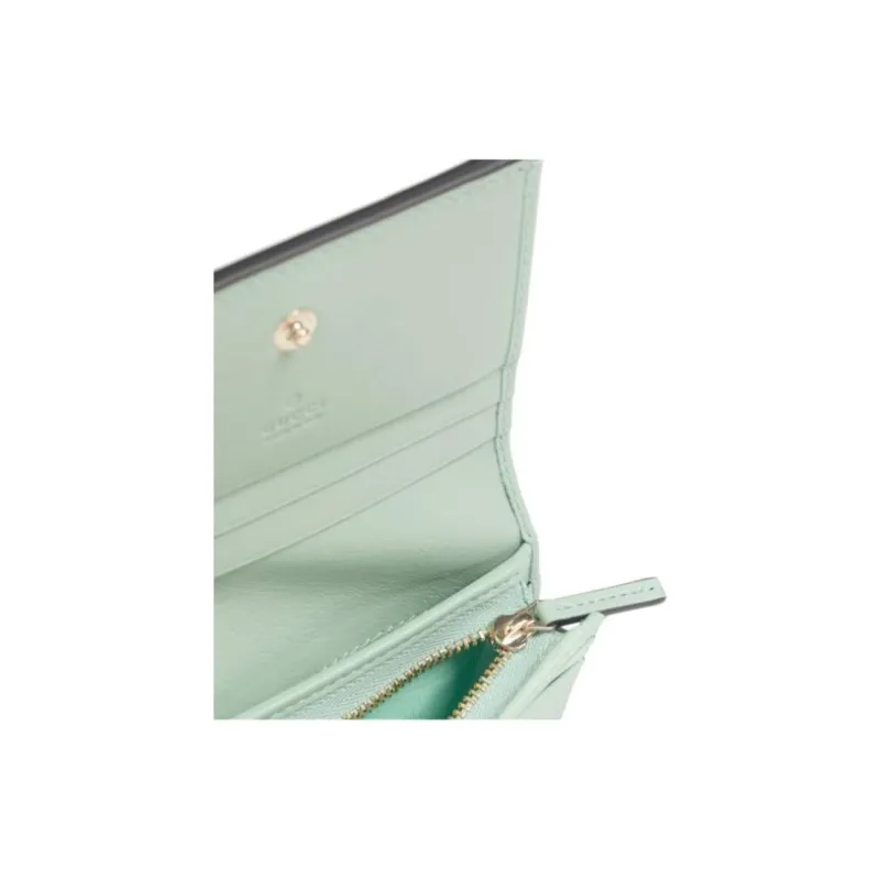 GUCCI GG Marmont Canvas With Leather Wallet Women's Beige With Blue And Mint Green Accents-4