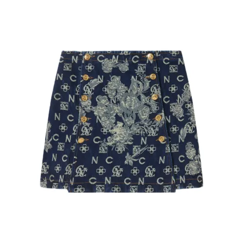 C'N'C Denim Short Skirts Women's Blue Floral Pattern