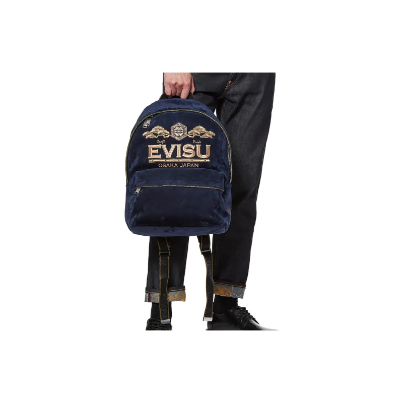 EVISU Velour Backpack Regular Men's Denim Blue-4