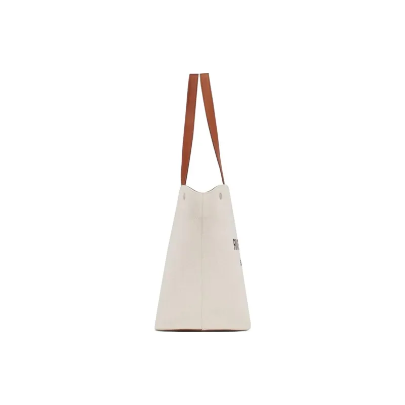 SAINT LAURENT Rive Gauche Canvas With Leather Tote Bag Shopping Bag Canvas Bag One Shoulder Handbag Women's Taupe/Black-1