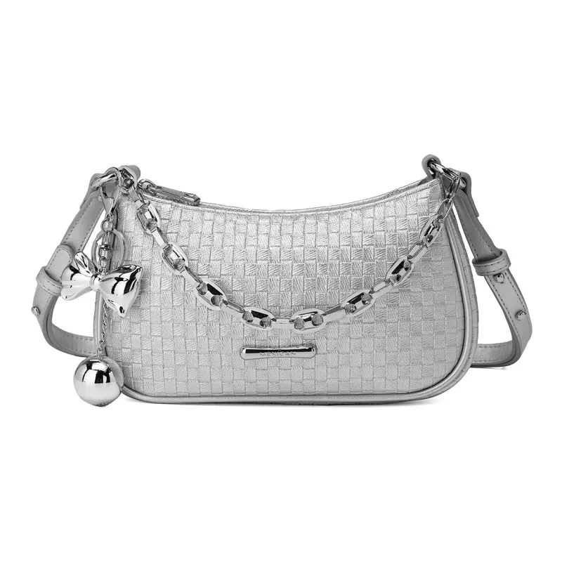 MEXICAN Polyurethane Leather Shoulder Bag, Crossbody Bag, Handbag, Shoulder Bag Trumpets Women's Light Blue/Silver-4