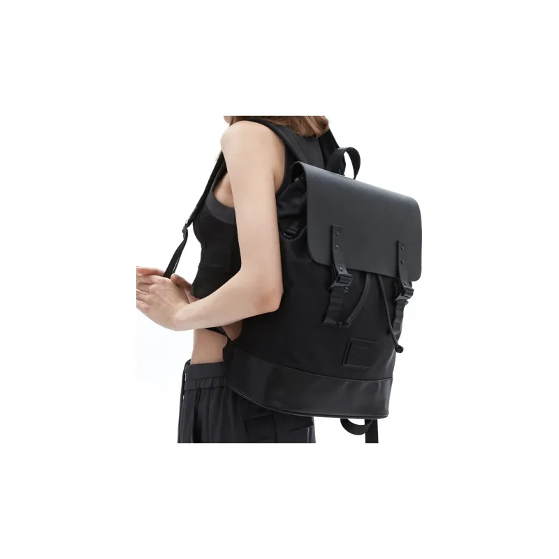 UMM Nylon Fabric Backpack Medium Size Unisex Black-1
